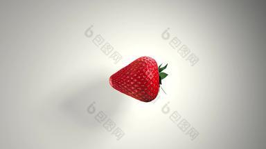 动画草莓新鲜的草莓绿色叶子白色背景甜蜜的水果概念健康的生活方式营养一般旋转草莓影子